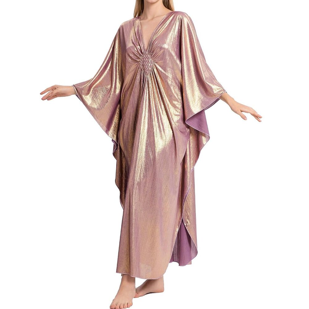 Kaftan Dresses for Women Sparkly Caftan Beach Cover Up Golden